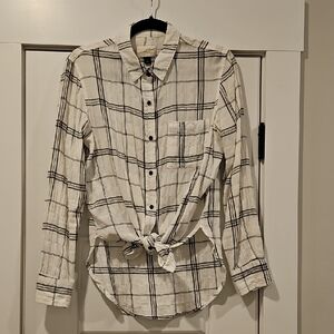 Men's Black and White Plaid Shirt